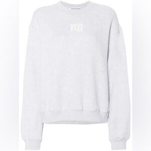 Alexander Wang Essential Terry Crew Sweatshirt Puff Paint Logo Gray Grey Cotton